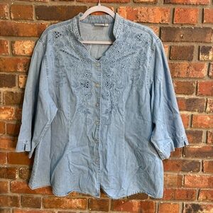 Lafei-nier womens chambray embroidered crystal boho western blouse blue 4XL